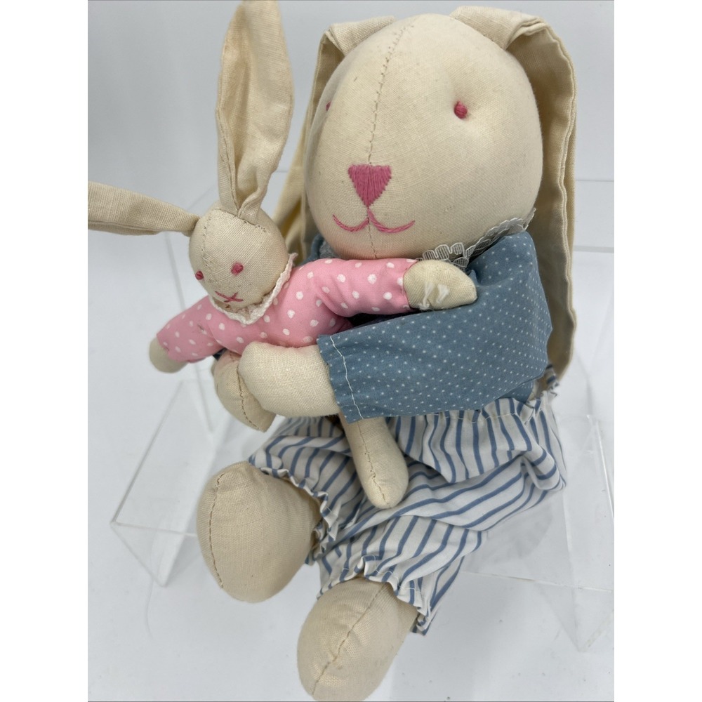 Vintage Pier 1‎ Stuffed Bunny Mom And Baby Cloth Doll Decorative Easter
